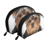 Yorkshire Terrier se Encuentra en Blanco, Bolsa de Maquillaje de Concha, Monedero pequeño para Mujer, Bolsa de artículos de tocador, Bolsa de cosméticos, 2 Piezas