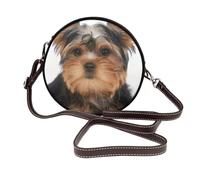 Yorkshire Terrier tumbado sobre blanco,Bolso de hombro de piel sintética, bolso cruzado redondo - Bolso circular para mujer