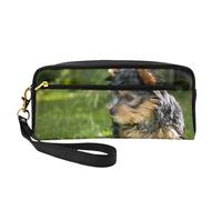 Yorkshire Terrier Verde Hierba Yorkie Perros Lindos, Bolsa de Maquillaje Bolsa de cosméticos Bolsa de Aseo de Viaje portátil Estuche de Cuero para Mujeres y niñas