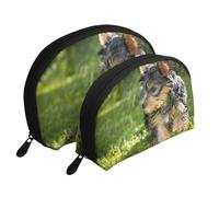 Yorkshire Terrier Verde Hierba Yorkie Perros Lindos, Bolsa de Maquillaje de Concha, Monedero pequeño para Mujer, Bolsa de artículos de tocador, Bolsa de cosméticos, 2 Piezas