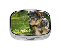 Yorkshire Terrier Verde Hierba Yorkie Perros Lindos, Pastillero cuadrado para bolsillo o monedero, pequeño contenedor de pastillas, organizador de pastillas de viaje