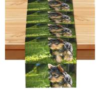 Yorkshire Terrier Verde Perros Lindos,Camino de Mesa de Lino sintético para el hogar, Fiestas, comedores, 33 x 183 cm