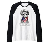 Yorkshire Terrier Yorkie Dog Bandana con Bandera Estadounidense Camiseta Manga Raglan