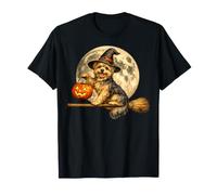 Yorkshire Terrier Yorkie Sombrero de Bruja Jack O Lantern Escoba Palo Camiseta