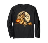 Yorkshire Terrier Yorkie Sombrero de Bruja Jack O Lantern Escoba Palo Manga Larga