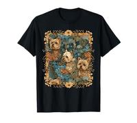Yorkshire Terriers Yorkies en un jardín de Flores Vintage Camiseta