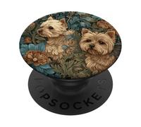 Yorkshire Terriers Yorkies en un jardín de Flores Vintage PopSockets PopGrip Adhesivo