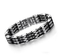 yorwell pulsera de acero inoxidable negro goma motocicleta plata negro piedra motorista Mens Cadena Link