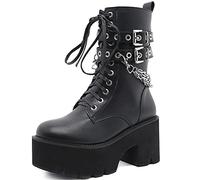 YORWOR Botines Plataforma Góticos Moda Mujer Botas de Combate Cordones Impermeables Negro Tamaño 260