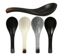 YOSADIER 5 Cucharas de Cerámica para Sopa Japonesa Estilo Asiático, Juego de Cucharas Soperas de Cerámica en 5 Colores (azul, Moca, Nieve, Crepúsculo, Negro) para Ramen, Arroz y Comedor