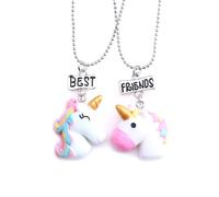 YOSADIER Collar de Unicornio para Niño Niña 2 Piezas Aleación Colgante | Conjunto a Juego, Blanco y Estilo Moderno, Obsequio para Amistad, para Cuello y Mejores Amigas