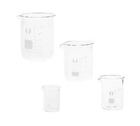 YOSADIER Juego de 4 Vasos de Precipitados de Vidrio para Laboratorio (10 Ml, 25 Ml, 50 Ml, 100 Ml) Graduación Impresa, Fondo Plano Resistente al Calor y Diseño de Perfil Química