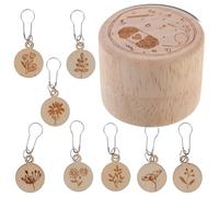 YOSADIER Marcadores de Crochet Caja de Madera de Madera Redondos y Creativos Hebillas de Puntada, Accesorios para Tejer para Accesorios de Tejido