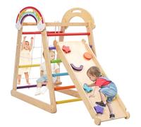 Yosamy Montessori - Marco de escalada 5 en 1 para niños, parque infantil de madera con columpio, arco, tobogán arco arco escalada cuerda escalada