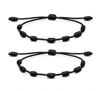 Yosei Pack 2 Pulseras de 7 Nudos Ajustables, Amuleto de Protección, Mal de Ojo y Buena Suerte, Pulsera Espiritual de Hilo para Mujer y Hombre, Regalo para Pareja y Amistad - Negro