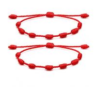 Yosei Pack 2 Pulseras de 7 Nudos Ajustables, Amuleto de Protección, Mal de Ojo y Buena Suerte, Pulsera Espiritual de Hilo para Mujer y Hombre, Regalo para Pareja y Amistad - Rojo