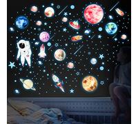 Yosemy 849Pcs Luminoso Pegatinas de Pared Astronauta Estrellas Pegatina Pared Fluorescentes para Techo Planeta Luminosas Adhesivos Decoración para Dormitorio para Niños Infantil Azul