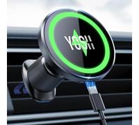 YOSH Soporte de Cargador Magnético para Auto 15W con Gancho Doble de Metal - Carga Rápida Inalámbrica para Rejilla de Aire, Imanes N55 para iPhone, Samsung y Pixel