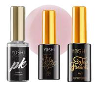 Yoshi Kit de cuidado de uñas: base ácida, UV Top French No.2 y base de fibra n.º 3, perfecto para fortalecer y brillar, 10 ml