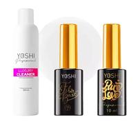Yoshi Kit de cuidado de uñas: limpiador de lujo de 500 ml, Pure Love Top 10 ml y base de fibra nº 2 de 10 ml, para una manicura y cuidado perfectos