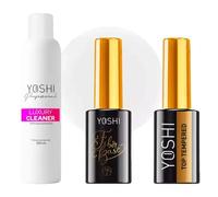 Yoshi Kit de cuidado de uñas: Luxury Cleaner 500 ml, Top Tempered 10 ml y base de fibra nº 2 10 ml - Base perfecta y brillo para tus uñas
