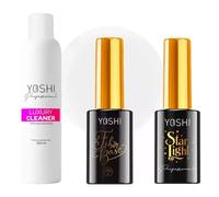Yoshi Set de cuidado de uñas: Luxury Cleaner 500 ml, top UV con estrellas 10 ml y base de fibra nº 5 10 ml - Base perfecta y brillo para tus uñas
