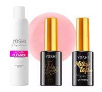 Yoshi Set de cuidado para uñas artísticas: Luxury Cleaner 500 ml, Milky Top 10 ml y base de fibra n.º 4 10 ml - trío perfecto para manicura brillante y duradera