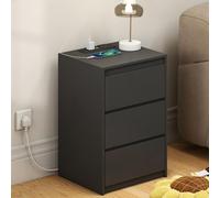 YOSHOOT Mesita de Noche, Mesa Auxiliar con 3 cajones y Enchufe, mesita de Noche 2 Tomas de CA, 2 Puertos USB, Dormitorio, Estudio, Sala de Estar, 40 x 35 x 59,5 cm (Negro)