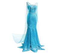 YOSICIL Disfraz Adulto Princesa de Cuento Elsa Costume Reino de Hielo para Mujer Traje de Fiesta de Navidad Halloween Cosplay Vestido Elegante, Azul, XL
