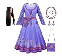 YOSICIL Disfraz de Asha Princesa Asha Vestido con Peluca para Niño Deseo Asha Set Princesa Asha Vestidos de Fiesta Disfraz Talla 3 a 12 Años,violeta 150