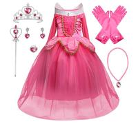 YOSICIL Disfraz de Bella Disfraces de Princesa Aurora Manga Larga Vestido de Princesa de Bella Durmiente Disfraz Accesorios Traje de Fiesta Carnaval Cumpleaños Regalo Navidad Halloween,Rosa 140