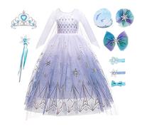 YOSICIL Disfraz Princesa Elsa Frozen Niña Lentejuelas Vestido de Fiesta Traje de Reina de Hielo con Espejos Maquillaje y Clips Pelo Holloween Cosplay Carnaval Navidad,morado120