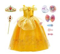 YOSICIL Disfraz Princesa Niña Vestido Trajes Belle Tul la Bella y la Bestia Carnaval Fiesta Cumpleaños Halloween Cosplay Festival Partido, Fuera del Hombro,Amarillo A,110