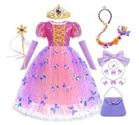YOSICIL Niña Disfraz para Rapunzel Vestido de Princesa Chica con Accesorios Navidad Reyes Vestido para Carnaval 3-8 Años Cumpleaños Costume para Halloween Varita Mágica Manga Corta,Morado,120