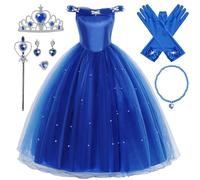 YOSICIL Niña Princesa Cenicienta Manga Puff Vestido de Fiesta de Cenicienta para Niña Halloween Cosplay Carnaval Fiesta de Cumpleaños Vestidos Accesorios,Azul,130