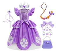YOSICIL Niña Princesa Sofía Disfraz con Accesorios Vestido de Princesa Rapunzel Chica Lentejuela Set de Princesa Navidad Regalo Cosplay para Carnaval Halloween Bolsa Collar Diadema,Morado,110