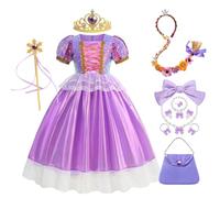 YOSICIL Niña Vestido Rapunzel 3-8 Años Set de Princesa Mangas Burbuja Disfraces para Niños Vestido para Carnaval Regalo Navidad Cumpleaños Fiesta Cosplay con Accesorios Varita Mágica,Morado,150