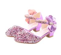 YOSICIL Niña Zapatos de Princesa ELSA Tacón Altos Sandalias de Vestir Cerrados Antideslizante Gancho y Bucle Zapatos de Vestir Navidad Cumpleaños Regalo Carnaval Boda Fiesta,Morado,30