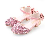 YOSICIL Niña Zapatos de Princesa ELSA Tacón Altos Sandalias de Vestir Cerrados Antideslizante Gancho y Bucle Zapatos de Vestir Navidad Cumpleaños Regalo Carnaval Boda Fiesta,Rosa 1,27