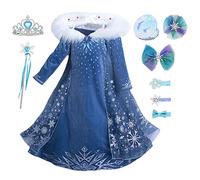 YOSICIL Niñas Vestido de Elsa Disfraz de Princesa Elsa con Capa Vestido Largo Traje de Fiesta Costume Princesa Disfraz Ceremonia de Fiesta Halloween Navidad 3-9,Azul 140