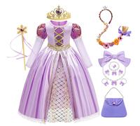 YOSICIL Princesa Rapunzel Vestido para Niña Manga Larga Disfraces para Niños Diadema Varita Mágica Vestido para Carnaval Chica Navidad Regalo Cumpleaños Halloween Reyes Actuación,Morado,120