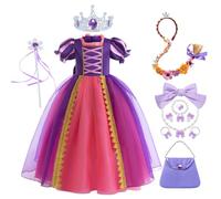 YOSICIL Rapunzel Disfraces para Niños con Accesorios Vestido de Princesa para Niña Set de Princesa Chica Vestido para Carnaval Navidad Reyes Halloween 3-8 Años Cuento de Hadas,Morado,130