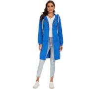 YOSICIL Sudadera de Mujer Larga con Capucha Bolsillos Cremallera Primavera Otoño Chaqueta con Cordón Cálido Deportivo Suelto Abrigo Sólido Invierno Moda Grande Talla Outwear,Azul A,46