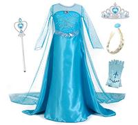 YOSICIL Vestido de Princesa Elsa Vestido Frozen Niñas Disfraz Traje de Cumpleaños ninas Fancy Dress nina Disfraz Elsa Princesa Cosplay con Accesorios traje de arrastre,Azul, 150
