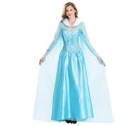 YOSICIL Vestido de Princesa para Adulto Disfraz de Elsa Cosplay de la Reina de las Nieves con Capa Transparente Larga hasta el Suelo, Azul, M