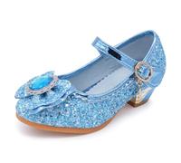 YOSICIL Zapatos de Princesa para Niña Tacón Altos Cenicienta Zapatos de Vestir Elsa con Brillo Mary Jane para Niños Transpirable Sandalias de Vestir Boda Reyes Cumpleaños Navidad,Azul,30 EU