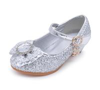 YOSICIL Zapatos de Princesa para Niña Tacón Altos Cenicienta Zapatos de Vestir Elsa con Brillo Mary Jane para Niños Transpirable Sandalias de Vestir Boda Reyes Cumpleaños Navidad,Plateado,25 EU