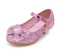 YOSICIL Zapatos de Princesa para Niña Tacón Altos Cenicienta Zapatos de Vestir Elsa con Brillo Mary Jane para Niños Transpirable Sandalias de Vestir Boda Reyes Cumpleaños Navidad,Rosa,30 EU