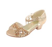 YOSICIL Zapatos Princesa Niñas Brillante de Vestir Bailarinas de tacón bajo para Fiestas Cumpleaños y Cosplay Arcos,Fiesta de Boda para niños pequeños,Dorado,33 EU