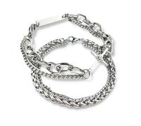 YOSKAEDI Juego de 2 pulseras para hombre, cadena de acero inoxidable, cadena bizantina, cadena bizantina para hombres, regalo, padre, amigo, hiphop, joyas para uso diario (pequeño: 19 cm)